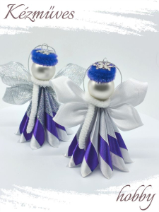 Quilling ajándék - Ünnepek - Angyalka lila ruhás + ajándék tasak - Karácsonyfadísz