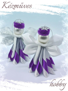 Quilling ajándék - Ünnepek - Angyalka lila ruhás + ajándék tasak - Karácsonyfadísz