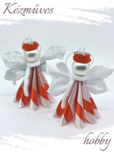 Quilling ajándék - Ünnepek - Angyalka piros ruhás + ajándék tasak - Karácsonyfadísz