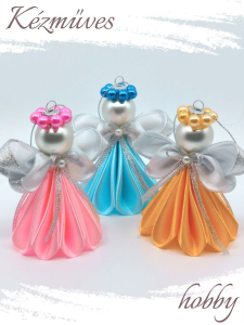 Quilling ajándék - Ünnepek - Angyalka színes ruhás + ajándék tasak - Karácsonyfa dísz