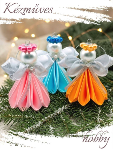 Quilling ajándék - Ünnepek - Angyalka színes ruhás + ajándék tasak - Karácsonyfa dísz