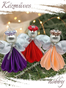 Quilling ajándék - Ünnepek - Angyalka színes ruhás + ajándék tasak - Karácsonyfadísz