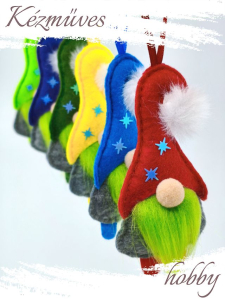 Quilling ajándék - Manók - Apró Manók filcből (zöld szakállú)- Karácsonyfadísz