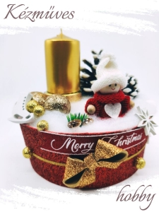 Quilling ajándék - Ünnepek - Arany Merry Christmas - Karácsonyi asztaldísz