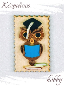 Quilling ajándék - Hűtőmágnes - Ballagó Bagoly hűtőmágnes - Quilling hűtőmágnes