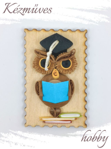 Quilling ajándék - Hűtőmágnes - Ballagó Bagoly hűtőmágnes - Quilling hűtőmágnes