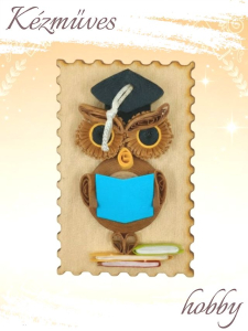 Quilling ajándék - Hűtőmágnes - Ballagó Bagoly hűtőmágnes - Quilling hűtőmágnes