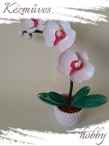 Quilling ajándék - Quilling termékek - Fehér orchidea - Quilling Cserepes kisvirágok