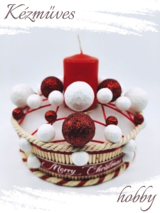 Quilling ajándék - Ünnepek - Fehér-piros rácsos - Karácsonyi asztaldísz