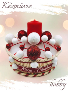 Quilling ajándék - Ünnepek - Fehér-piros rácsos - Karácsonyi asztaldísz