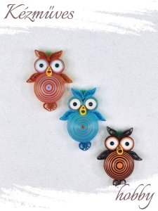 Quilling ajándék - Hűtőmágnes - Gyémánt szemű Uhu bagoly hűtőmágnes - Quilling hűtőmágnes