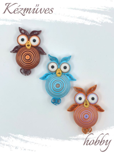 Quilling ajándék - Hűtőmágnes - Gyémánt szemű Uhu bagoly hűtőmágnes - Quilling hűtőmágnes