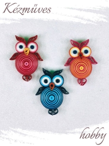 Quilling ajándék - Hűtőmágnes - Kis Uhu bagoly hűtőmágnes 1. - Quilling hűtőmágnes