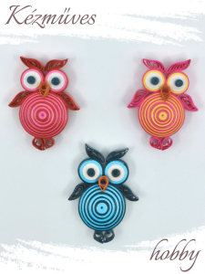 Quilling ajándék - Hűtőmágnes - Kis Uhu bagoly hűtőmágnes 1. - Quilling hűtőmágnes