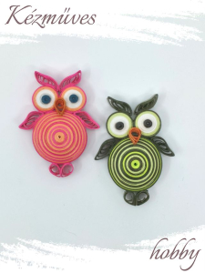 Quilling ajándék - Hűtőmágnes - Kis Uhu bagoly hűtőmágnes 2. - Quilling hűtőmágnes