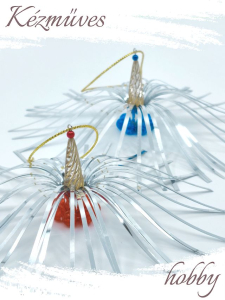 Quilling ajándék - Ünnepek - Lametta gyöngyös ÚJ (piros-kék) + tartó tok - Vintage karácsonyfadísz   