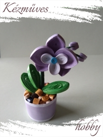 Quilling ajándék - Cserepes kisvirágok - Lila orchidea - Quilling Cserepes kisvirágok