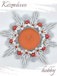 Quilling ajándék - Ünnepek - Mécsestartó (piros) - Karácsonyi asztaldísz