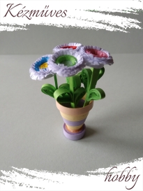 Quilling ajándék - Cserepes kisvirágok - Mini csokor - Quilling Cserepes kisvirágok