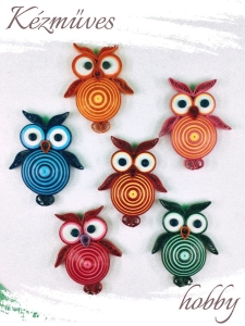 Quilling ajándék - Hűtőmágnes - Nagy Uhu bagoly hűtőmágnes - Quilling hűtőmágnes
