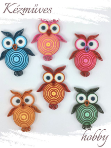 Quilling ajándék - Hűtőmágnes - Nagy Uhu bagoly hűtőmágnes - Quilling hűtőmágnes