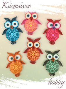 Quilling ajándék - Hűtőmágnes - Nagy Uhu bagoly hűtőmágnes - Quilling hűtőmágnes