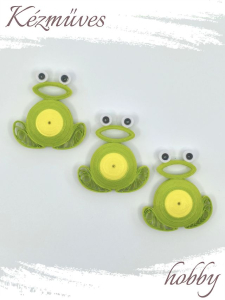 Quilling ajándék - Hűtőmágnes - Neon béka hűtőmágnes - Quilling hűtőmágnes