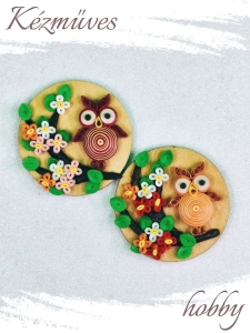 Quilling ajándék - Hűtőmágnes - Nyári Uhu bagoly hűtőmágnes - Quilling hűtőmágnes