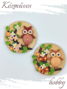Quilling ajándék - Hűtőmágnes - Nyári Uhu bagoly hűtőmágnes - Quilling hűtőmágnes
