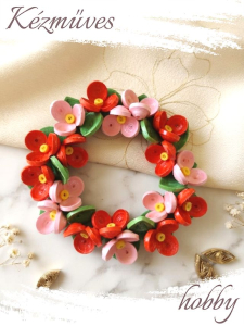 Quilling ajándék - Quilling termékek - Piros-rózsaszín virágok - Quilling Asztaldísz