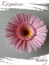 Quilling ajándék - Virágfejek - Rózsaszín Gerbera - virágfejek