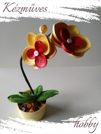 Quilling ajándék - Cserepes kisvirágok - Sárga orchidea - Quilling Cserepes kisvirág