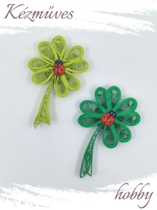 Quilling ajándék - Hűtőmágnes - Szerencsét hozó lóhere hűtőmágnes - Quilling hűtőmágnes