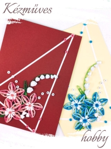 Quilling ajándék - Karácsonyi üdvözlőkártyák - Üdvözlőkártya bordó-sárga - Karácsonyi üdvözlőkártyák