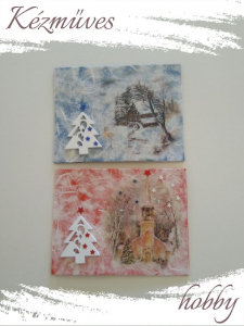 Quilling ajándék - Karácsony - Üdvözlőkártyák piros-kék  - Karácsonyi Üdvözlőkártyák